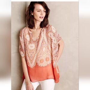 Anthropologie Maeve 100% Silk Orange Nalina Blouse Top Small